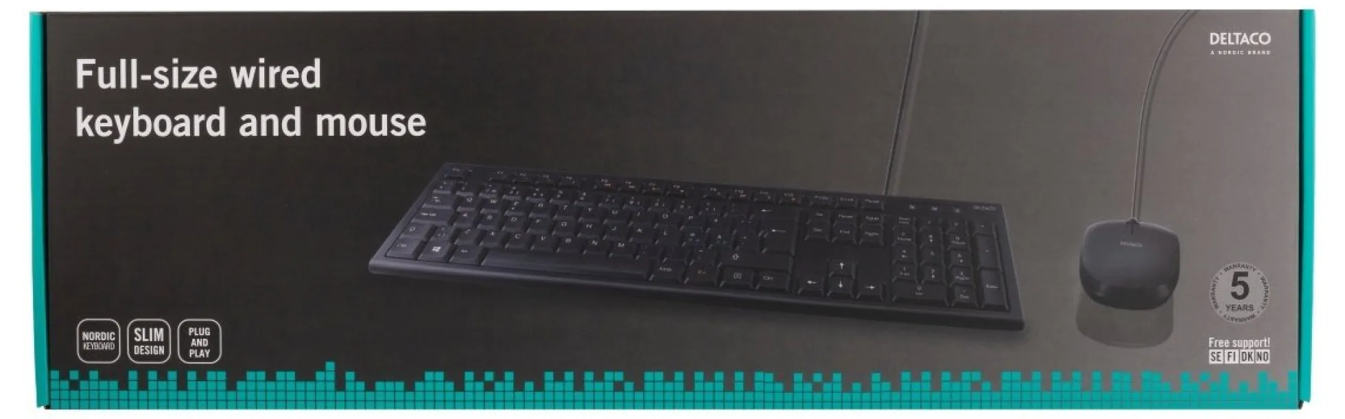 DELTACO Keyboard kit with mouse, PAN Nordic layout, USB, sort