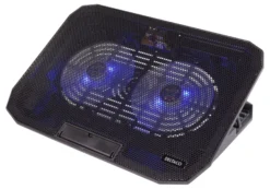 DELTACO laptop cooler for 15.6" lapotop, 2x120mm fans, blue LED, sort