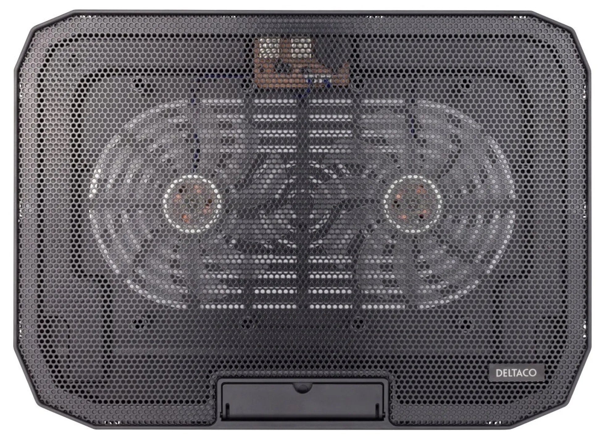 DELTACO laptop cooler for 15.6" lapotop, 2x120mm fans, blue LED, sort