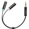 DELTACO lydadapter, 3,5mm han til 3,5mm mikrofon hun og 3,5mm stereo