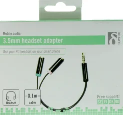 DELTACO lydadapter, 3,5mm han til 3,5mm mikrofon hun og 3,5mm stereo