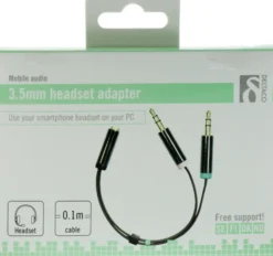 DELTACO lydadapter, 3,5mm mikrofon han og 3,5mm stereo han til 3,5mm