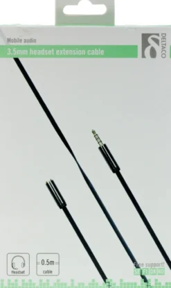 DELTACO lydkabel, 3,5mm han til 3,5mm hun, 0,5m, sort