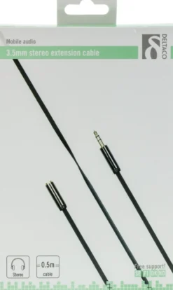DELTACO lydkabel, 3,5mm ret han til 3,5mm hun, 4-pin, 0,5m, sort