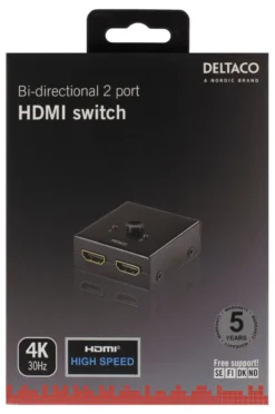 DELTACO Manuel dobbelrettet HDMI-switch,2 indgange til 1 udgang, eller