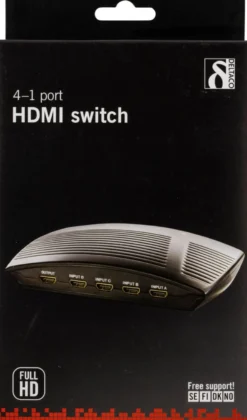 DELTACO Manuel HDMI-switch, 4 indgange til en udgang, 19-pin hun