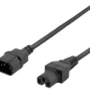 DELTACO 2m earthed cable IEC 6320 C15 - IEC 6320 C14, 250V/10A, sort