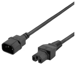 DELTACO 2m earthed cable IEC 6320 C15 - IEC 6320 C14, 250V/10A, sort