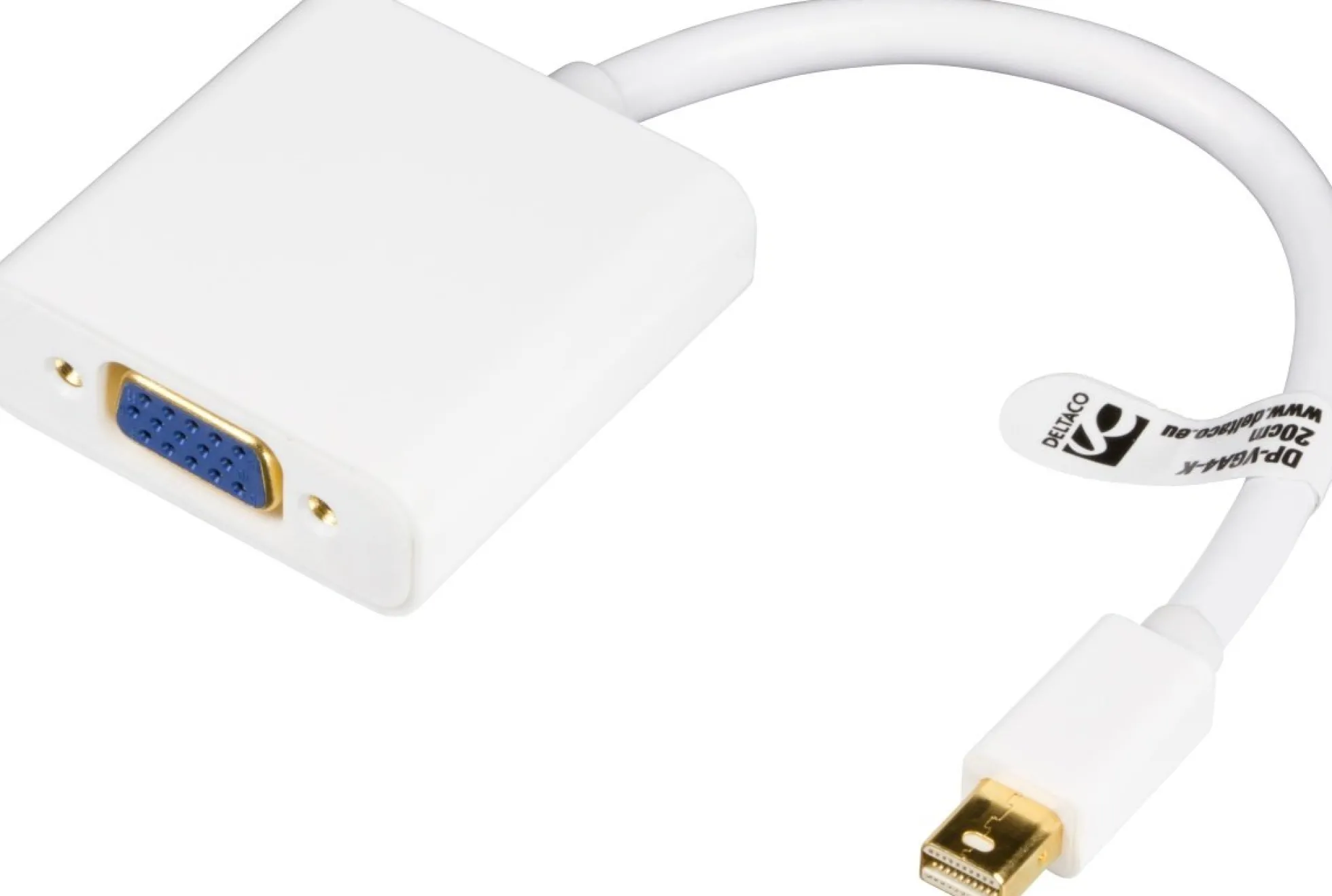 DELTACO Mini DisplayPort til VGA-adapter, 20-pin han - 15-pin hun, 0,