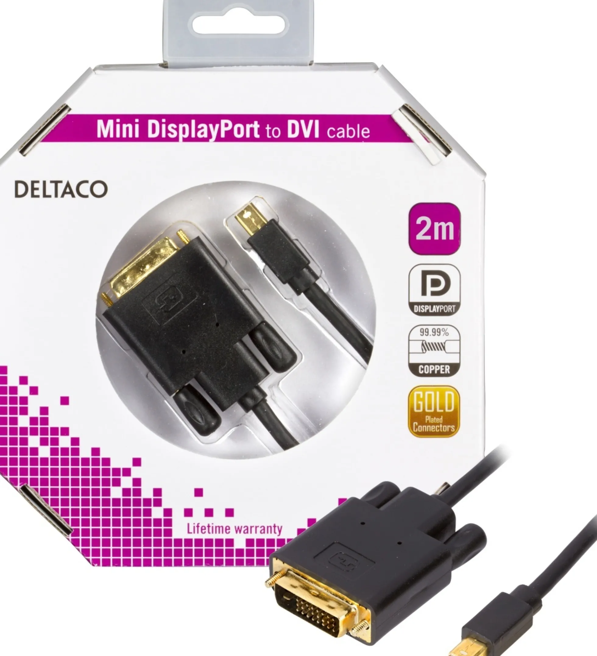 DELTACO mini DisplayPort til DVI-D Single Link monitorkabel, 20-pin han