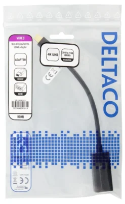 DELTACO Mini DisplayPort till HDMI adapter, 4K 60Hz, 0,2m, Sort