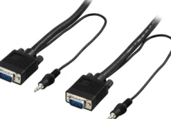 DELTACO Monitorkabel RGB HD15 han-han, u pin 9, m 3,5mm lyd, 5m, sort