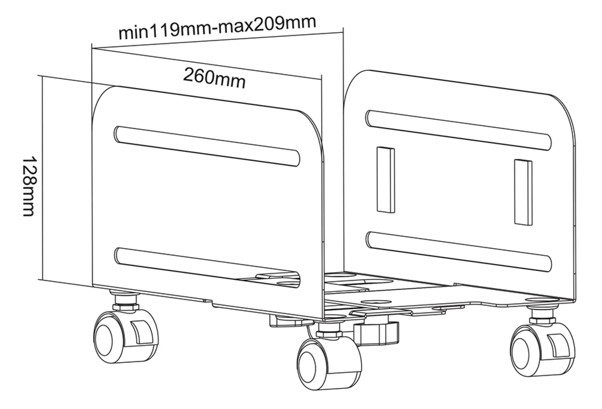 DELTACO OFFICE CPU stand, universal, mobil, sort