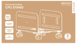 DELTACO OFFICE CPU stand, universal, mobil, sort