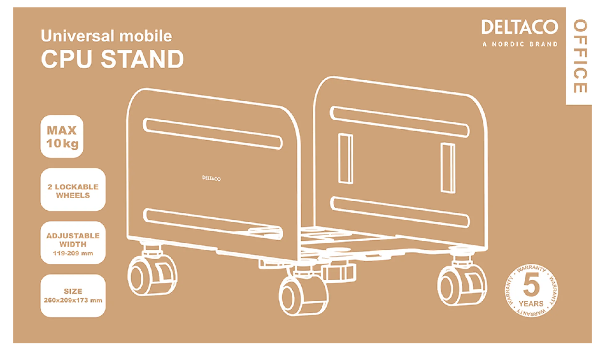 DELTACO OFFICE CPU stand, universal, mobil, sort