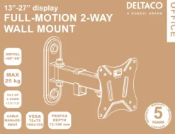 DELTACO Office, fuldt bevægelig 2-vejs væg, 13"-27", 25kg, 75x75-100-100