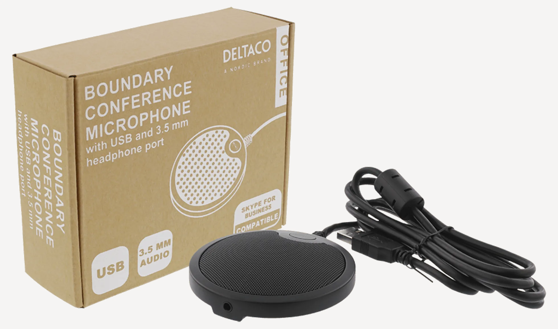 DELTACO Office konferencemikrofon med USB & 3,5mm lydport, VoIP, sort