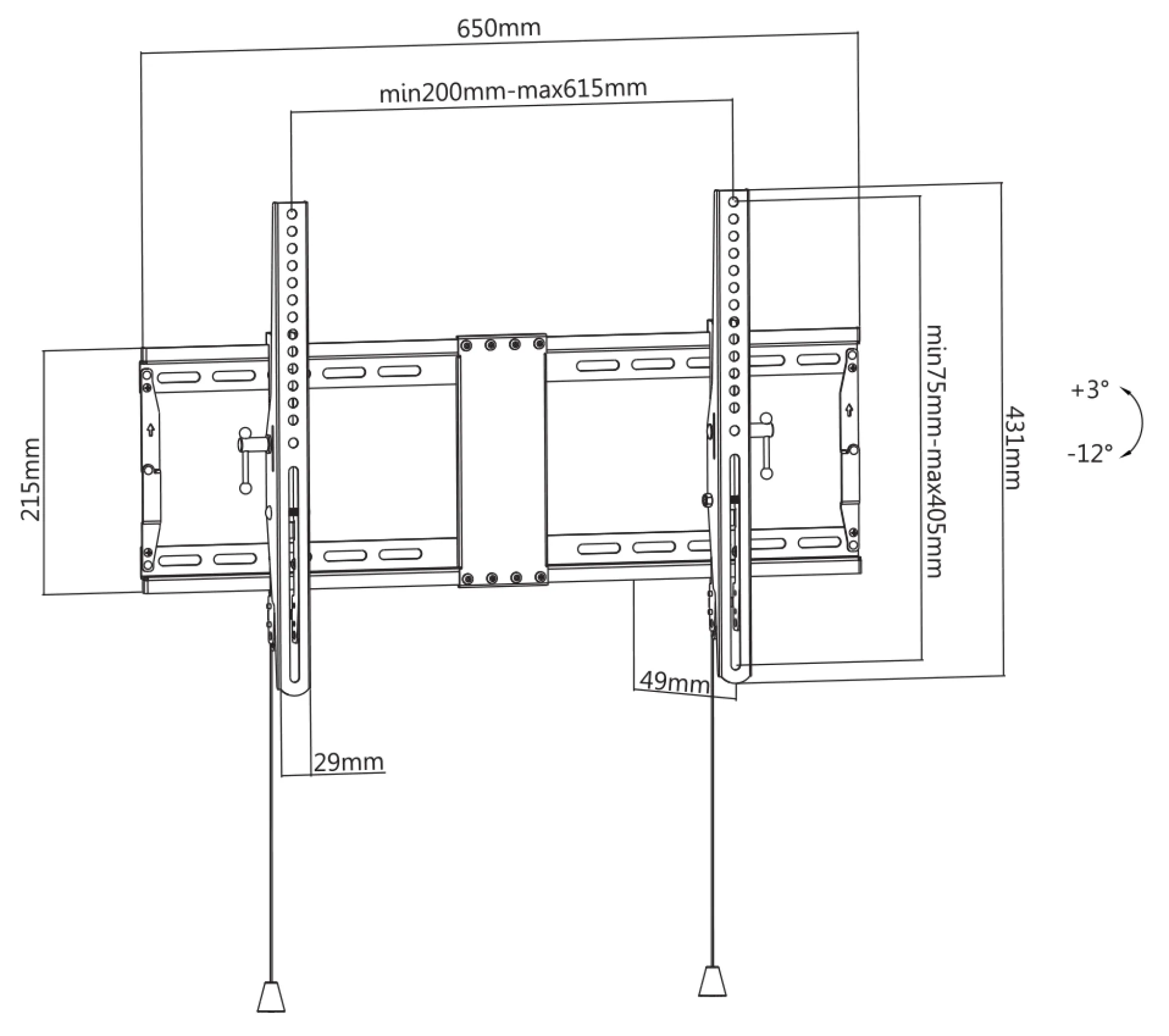 DELTACO Office, kraftig vippe foldbar, 37"-80", 70kg, 200x200-600x4