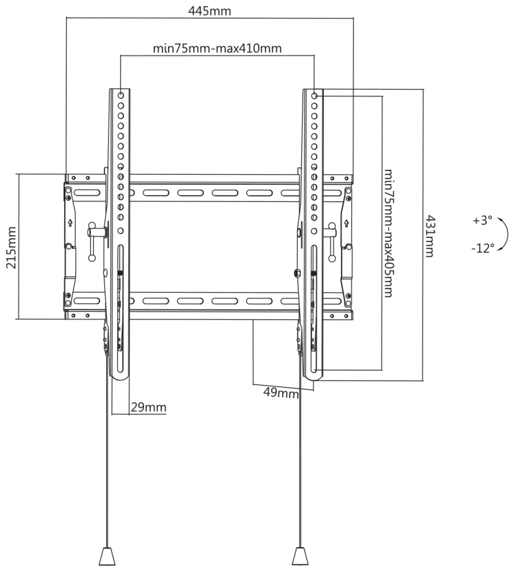 DELTACO Office, kraftig vippe foldbar, 32"-70", 70kg, 75x75-400x400