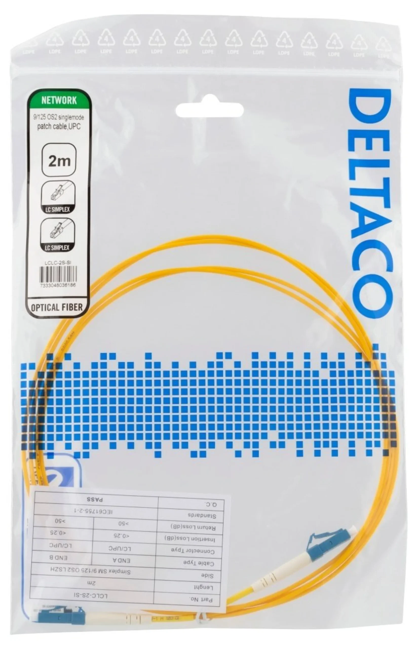 DELTACO OS2 fiber cable LC - LC, simplex, singlemode, UPC, 9/125, 2m