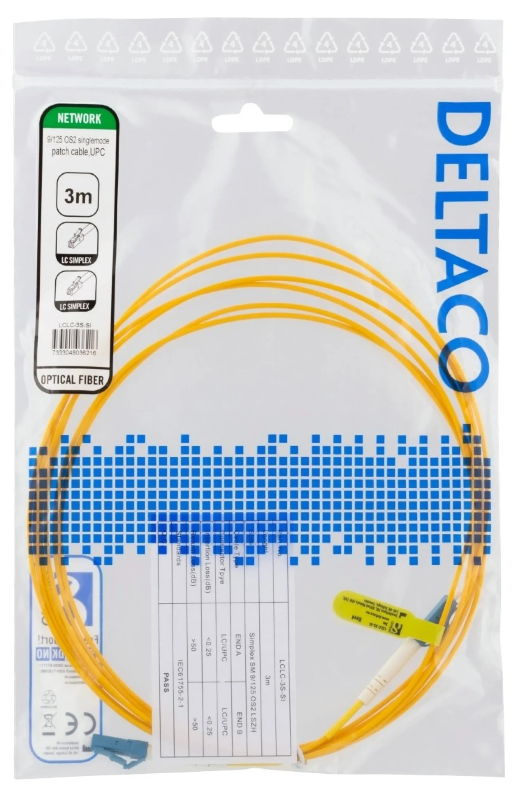 DELTACO OS2 fiber cable LC - LC, simplex, singlemode, UPC, 9/125, 3m
