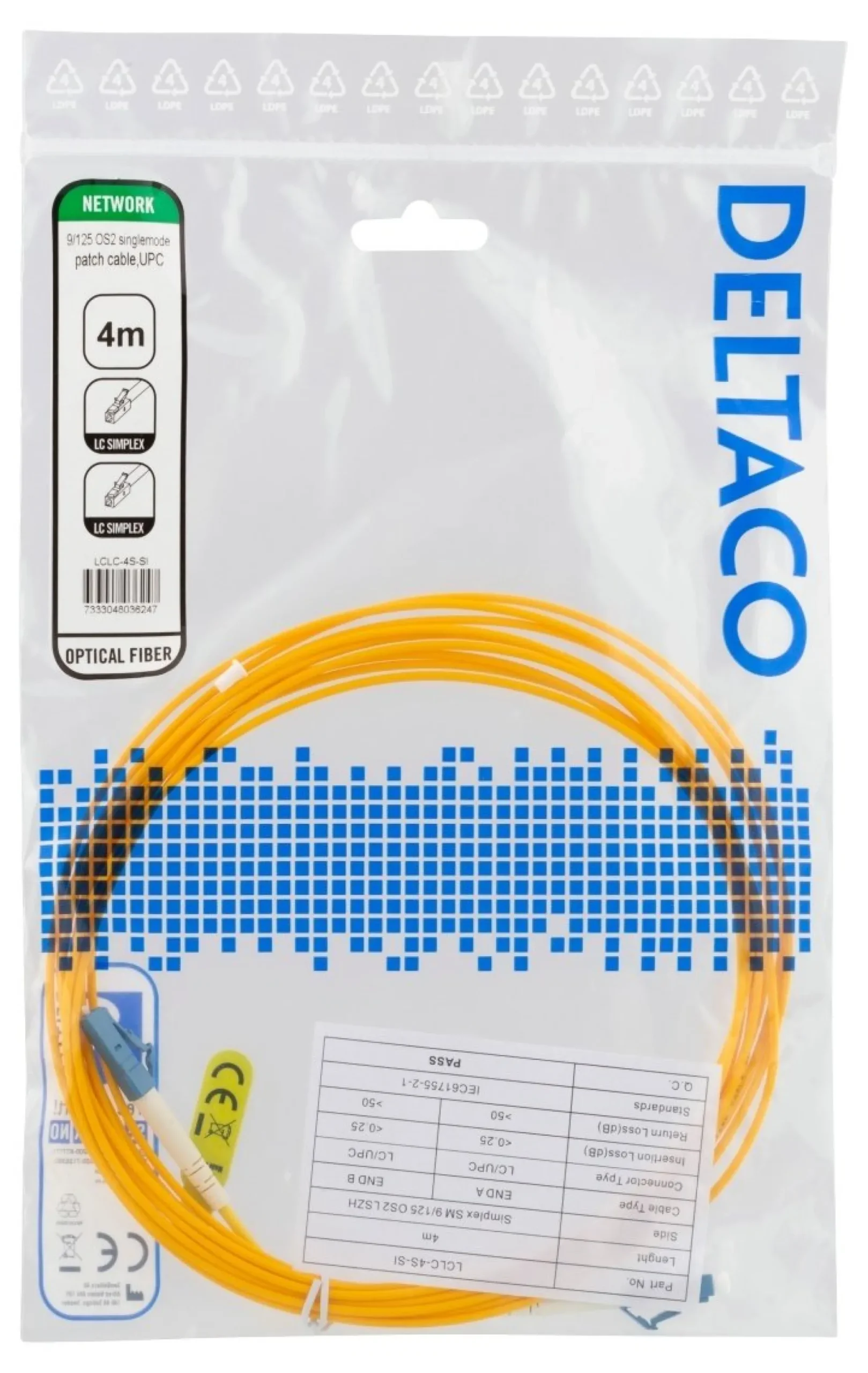 DELTACO OS2 fiber cable LC - LC, simplex, singlemode, UPC, 9/125, 4m