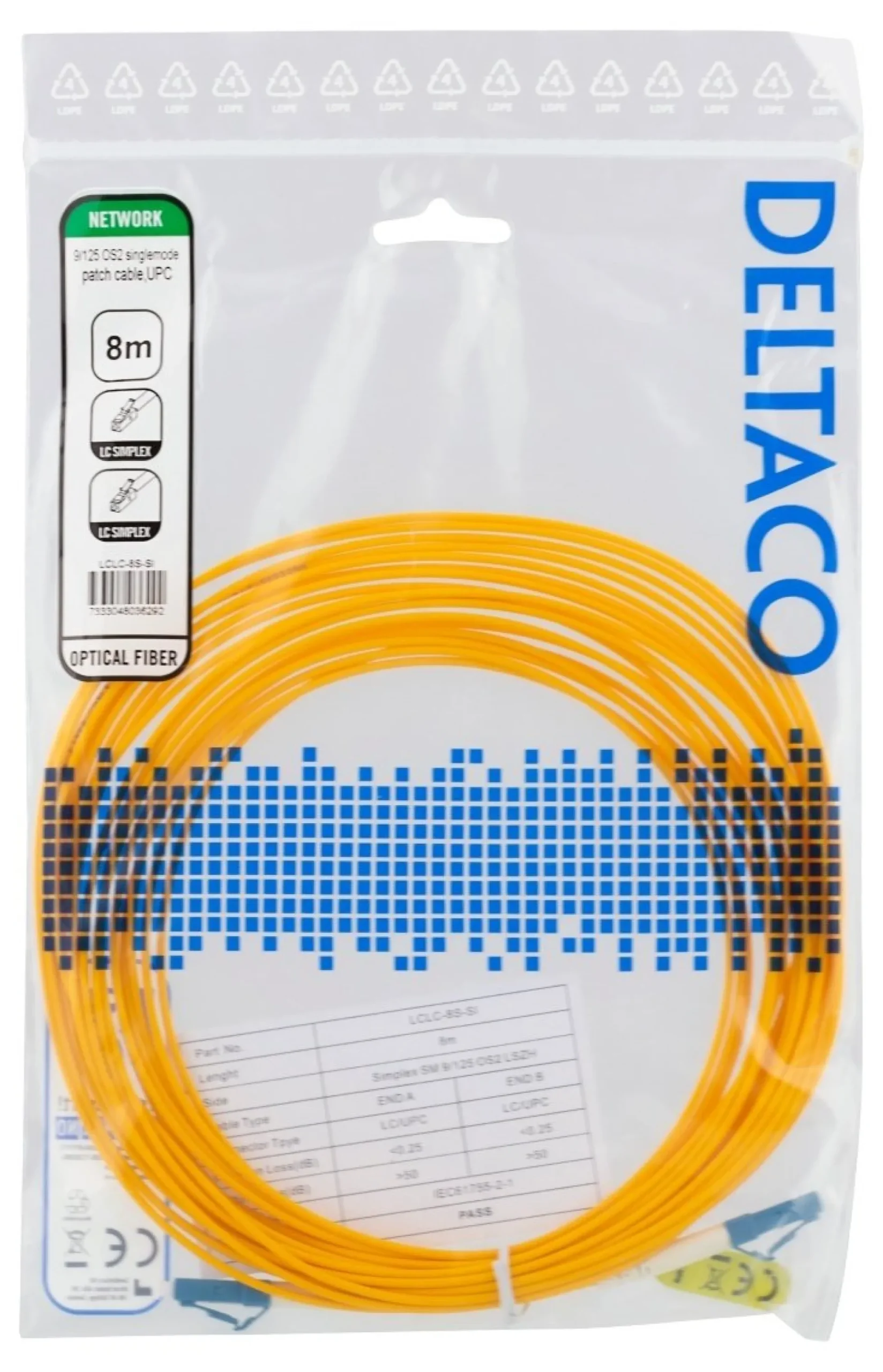DELTACO OS2 fiber cable LC - LC, simplex, singlemode, UPC, 9/125, 8m