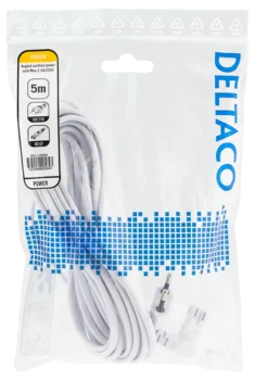 DELTACO outlet cable, 5m, angled CEE 7/16 to angled IEC 60320 C7,hvid