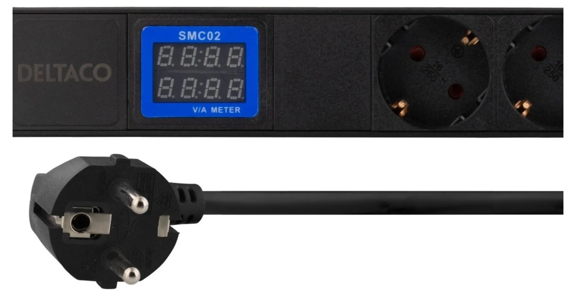 DELTACO 7-Outlet 19" power distribution unit, 3500W, CEE 7/3, digital