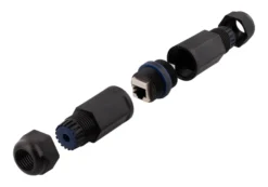 Deltaco patchkabel RJ45 forlænger, vand- og støvtæt, IP68, Cat6, sort