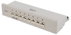 DELTACO Patch Panel, 8xRJ45, Cat6a, wall-mountable, metal, grå