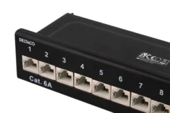 DELTACO Patch Panel, 12xRJ45, Cat6a, wall-mountable, metal, sort
