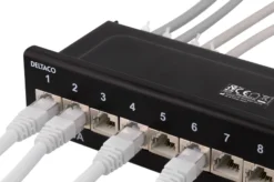 DELTACO Patch Panel, 12xRJ45, Cat6a, wall-mountable, metal, sort
