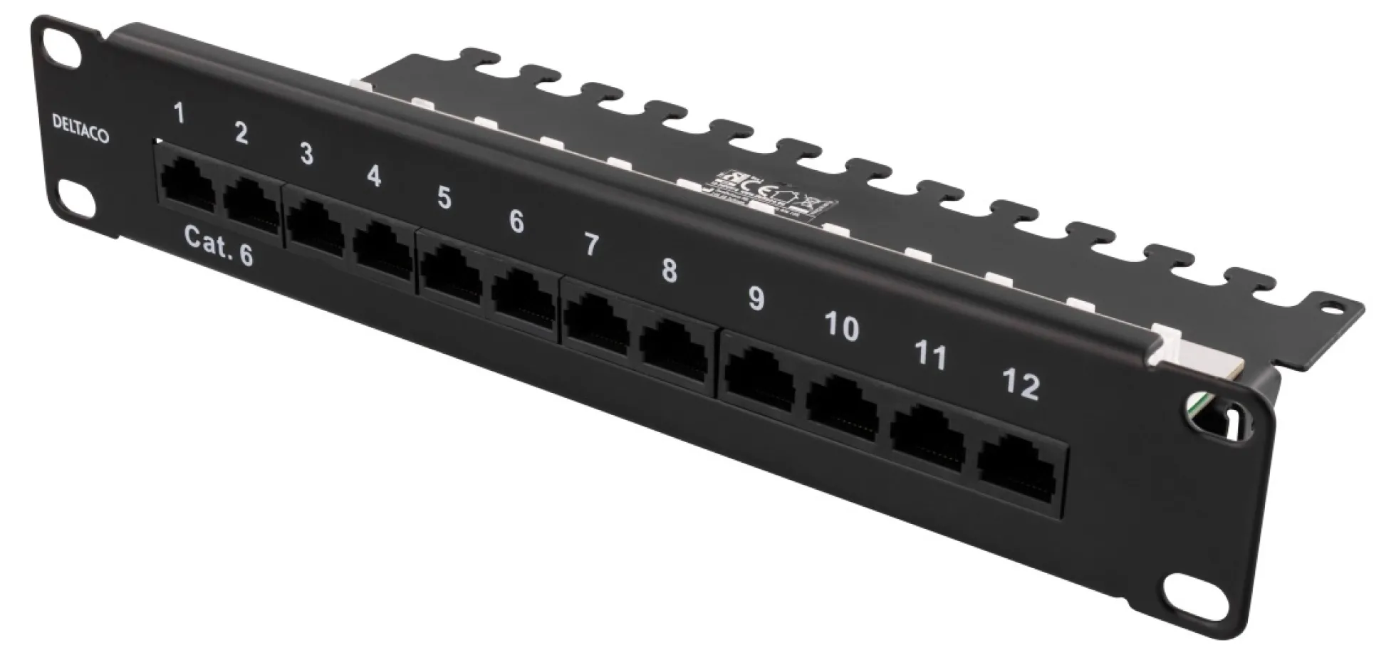 DELTACO 10-PATCH16 Patch panel, 12 ports, Cat6, UTP, sort