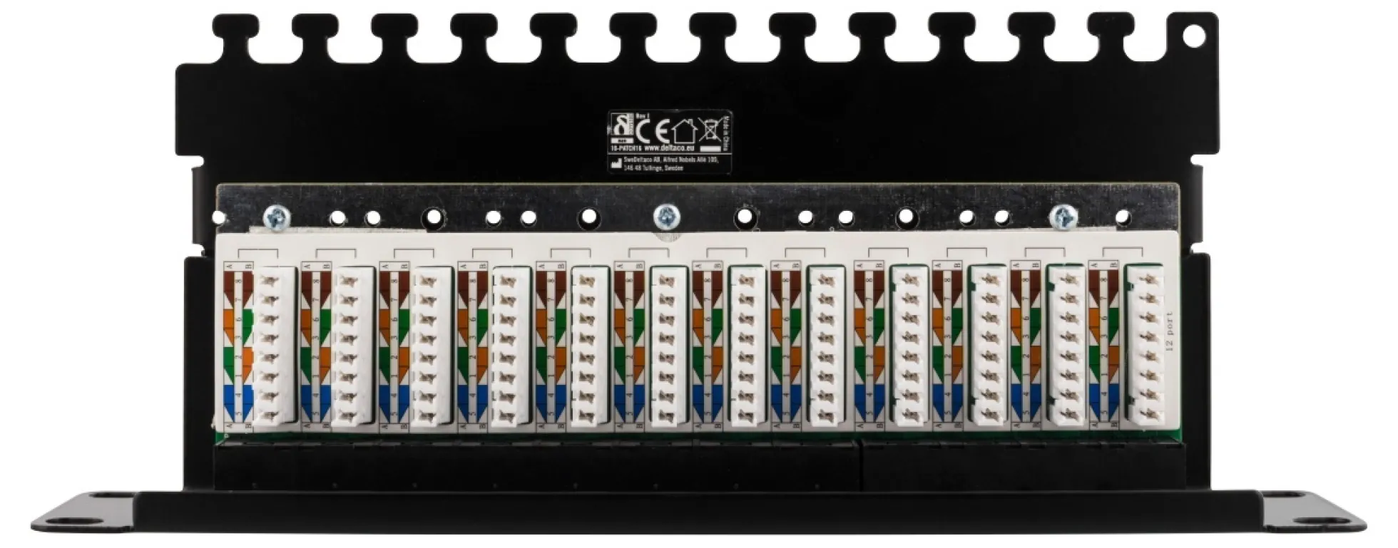 DELTACO 10-PATCH16 Patch panel, 12 ports, Cat6, UTP, sort