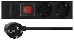 DELTACO PDU with 12x CEE 7/4 outlets, 3500W, power switch, alumini