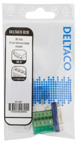DELTACO 10-pin Terminal Block Adapter, DE-9 female, 10-Pin, grøn