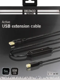 DELTACO PRIME USB 2.0 kabel Type A han - Type B han, aktiv, 5m