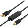 DELTACO PRIME USB 2.0 kabel Type A han - Type B han, aktiv, 10m, sort