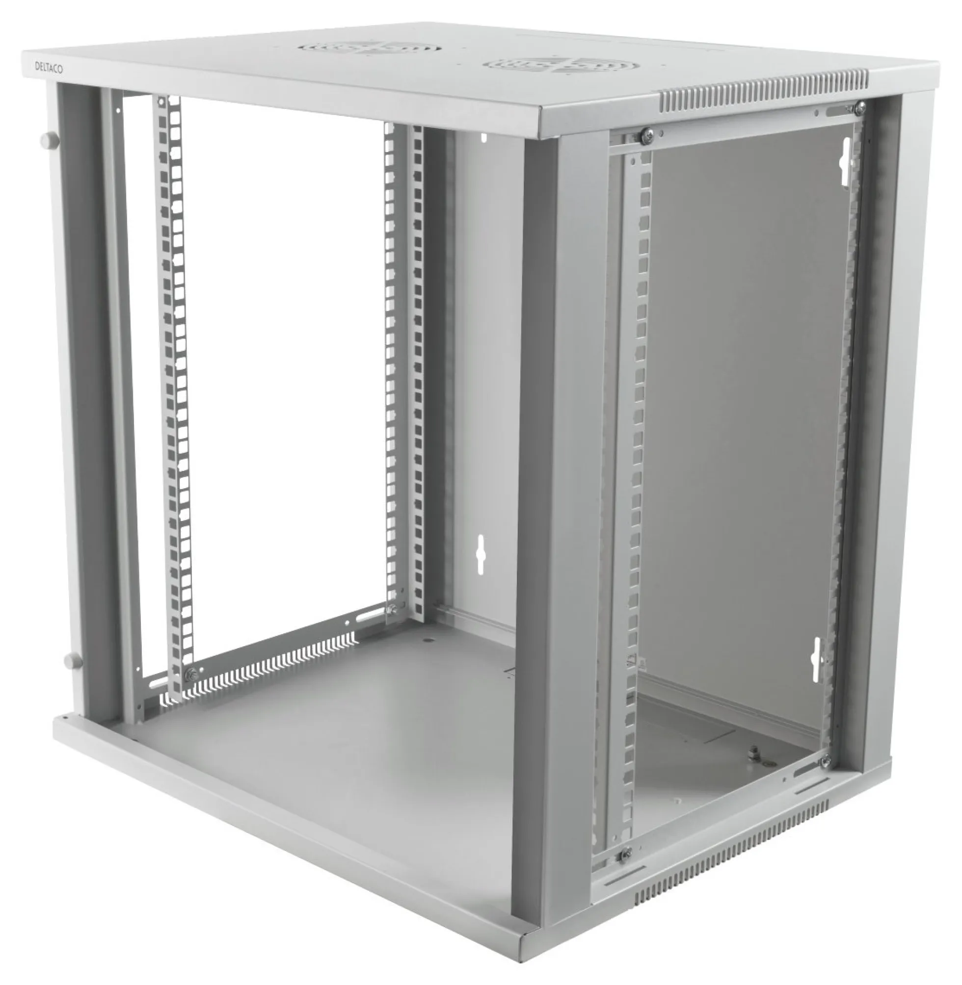 DELTACO 19” rackskab, 12U, 540x450mm, gulvrack/vægrack, glasdør