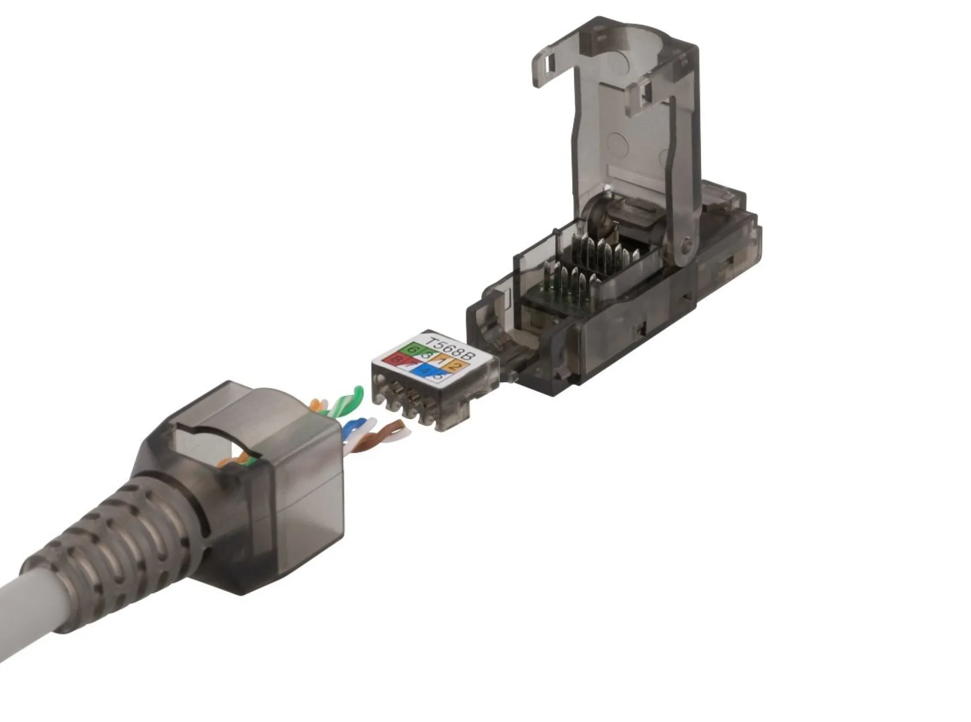 DELTACO RJ45 plug Cat6A, unshielded, tool-less, grå