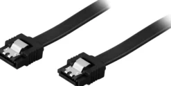 DELTACO SATA-kabel, SATA 6Gb/s, låse-clips, ret-ret, 0,7m, sort