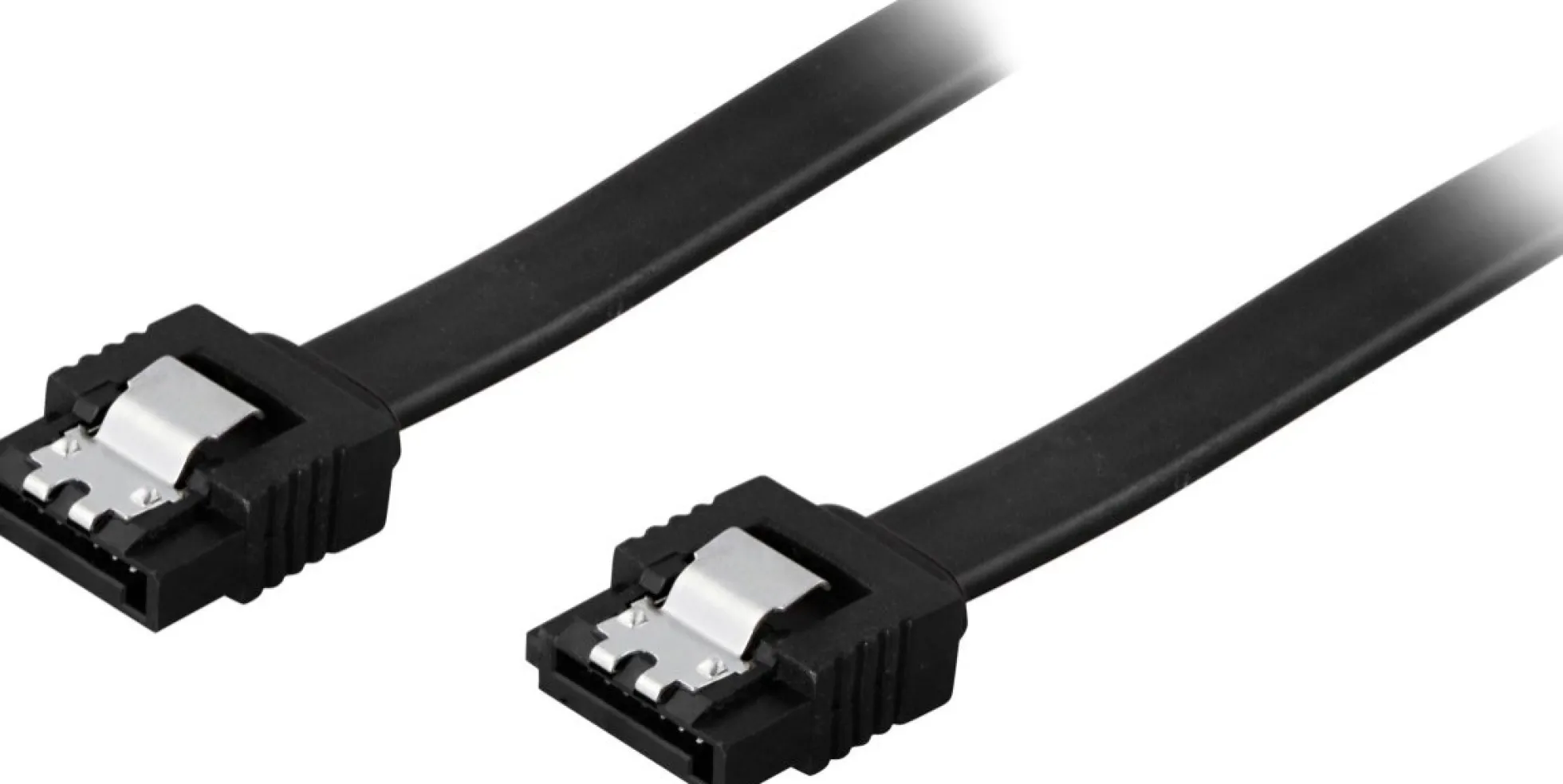 DELTACO SATA-kabel, SATA 6Gb/s, låse-clips, lige-lige, 1m, sort