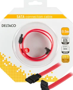 DELTACO SATA/SAS-kabel, vinklet(ned)-ret, 0,5m
