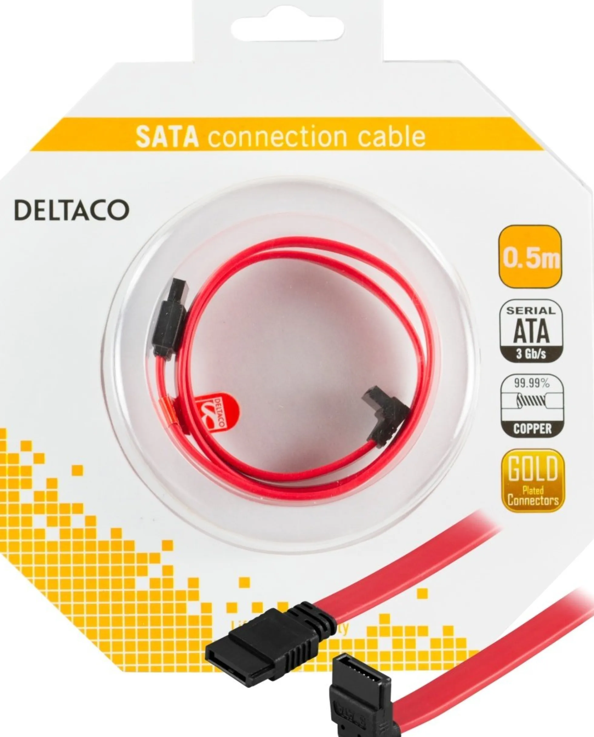 DELTACO SATA/SAS-kabel, vinklet(ned)-ret, 0,5m