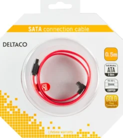 DELTACO SATA/SAS-kabel, vinklet(ned)-ret, 0,5m
