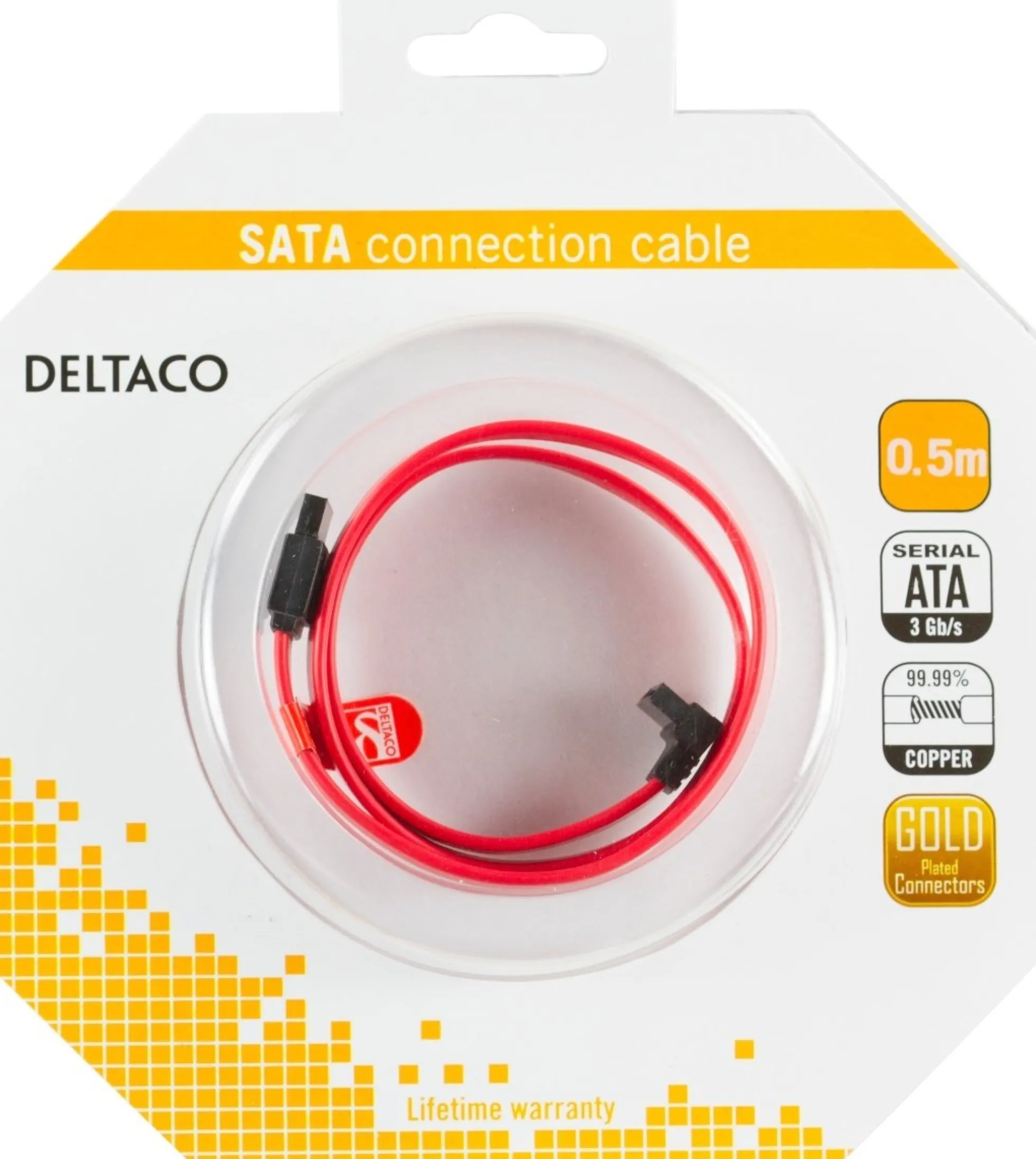 DELTACO SATA/SAS-kabel, vinklet(ned)-ret, 0,5m