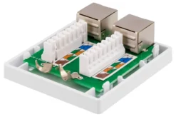DELTACO shielded network socket, Surface UTP 2xRJ45, Cat6, hvid