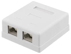 DELTACO shielding network wall socket, Surface FTP 2xRJ45, Cat6A, hvid