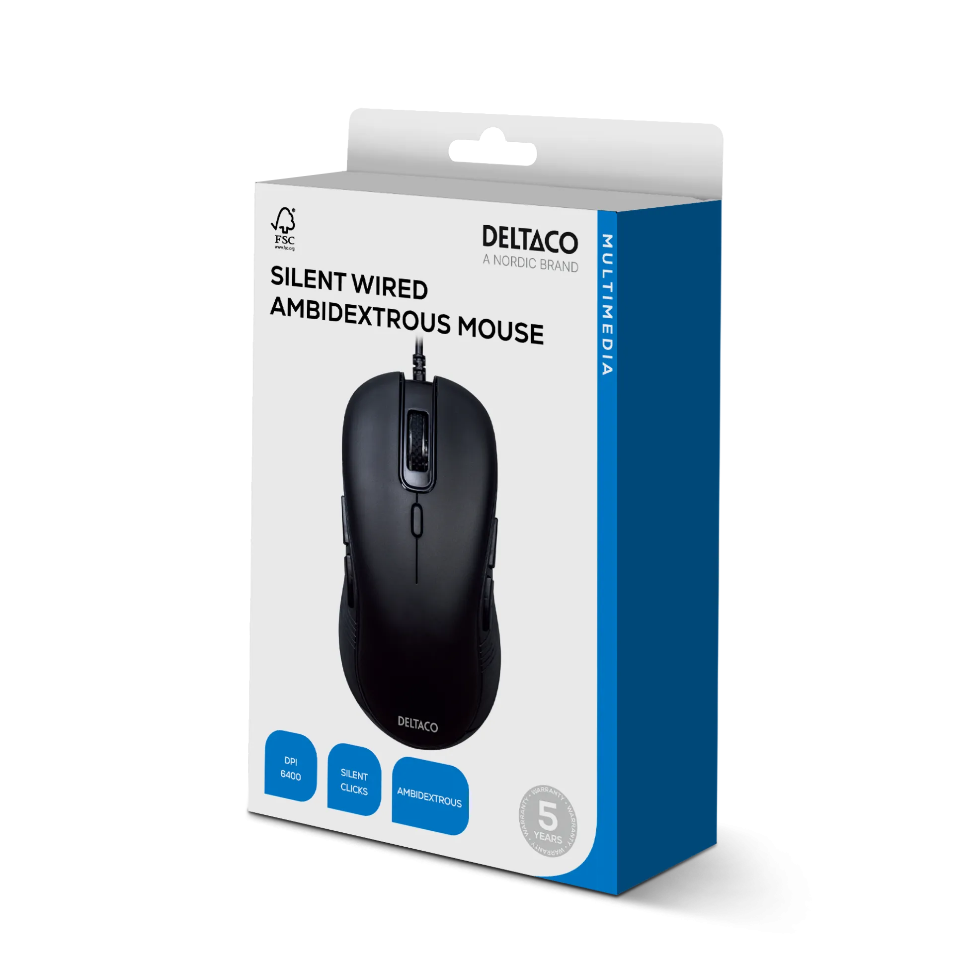 Deltaco Silent Wired Ambidextrous Mus